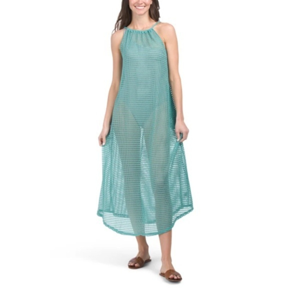 HAUTE HIPPIE GREEN MESH CROCHET DRESS SWIMSUIT BEACH POOL COVER UP COVERUP SZ L